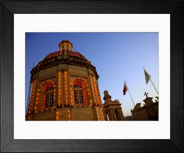 Framed Print : Malta, Vittoriosa; Church cupola at Vittoriosa decorated for the feast of patron Saint Lawrence Framed Print : Malta, Vittoriosa; Church cupola at Vittoriosa decorated for the feast of patron Saint Lawrence