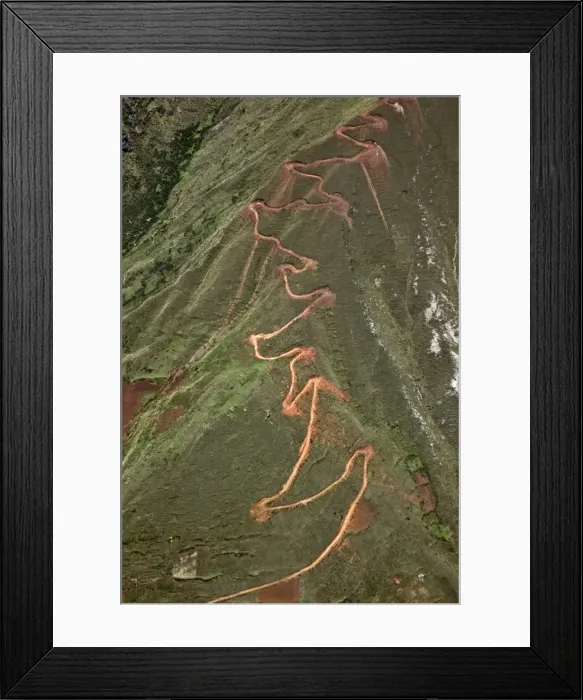 Framed Print : Peru. A trail zigzags up a steep ridge on the Andean Mountains east of Cusco Framed Print : Peru. A trail zigzags up a steep ridge on the Andean Mountains east of Cusco