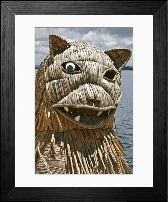 Framed Print : Peru, The prow of a large reed boat used to take tourists to the unique floating islands of Uros on Lake Framed Print : Peru, The prow of a large reed boat used to take tourists to the unique floating islands of Uros on Lake