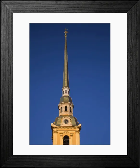 Framed Print : Russia, St. Petersburg; the golden pointed bell tower of the St. Peter and St