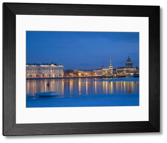 Framed Print : Russia, St. Petersburg; The partly frozen Neva River in Winter, with the Winter Palace Framed Print : Russia, St. Petersburg; The partly frozen Neva River in Winter, with the Winter Palace