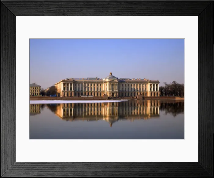 Framed Print : Russia, St. Petersburg; Along the Neva river embarkement, the St. Petersburg Art Academy with reflection in Framed Print : Russia, St. Petersburg; Along the Neva river embarkement, the St. Petersburg Art Academy with reflection in