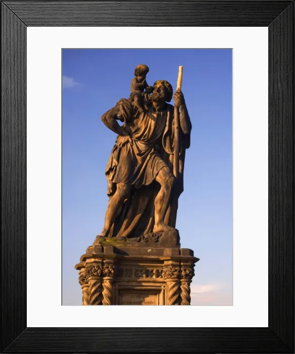 Framed Print : Czech Republic, Prague; One of the thirty statues on Charles Bridge