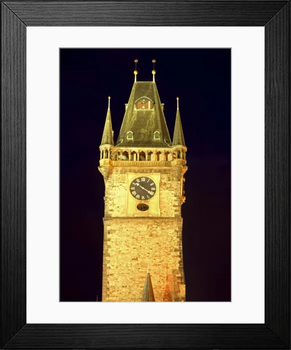Framed Print : Czech Republic, Prague; The Astronomical Clock lit up at Staromestke Namesti
