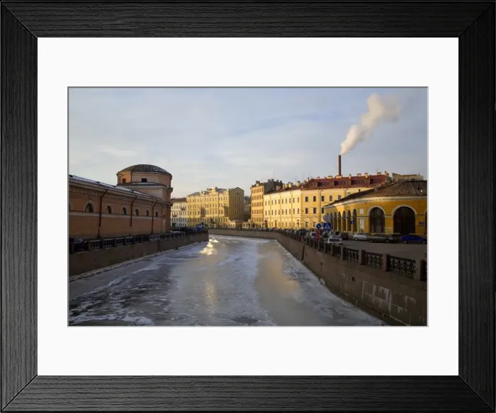 Framed Print : Russia, St. Petersburg; Across the frozen Moyka canal, one of the many canals which cross the city Framed Print : Russia, St. Petersburg; Across the frozen Moyka canal, one of the many canals which cross the city