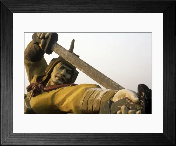 Framed Print : China, Hebei Province, Shanhaiguan. Statues depicting venerable warriors line a stretch of the Great Wall near the First Pass Under Framed Print : China, Hebei Province, Shanhaiguan. Statues depicting venerable warriors line a stretch of the Great Wall near the First Pass Under