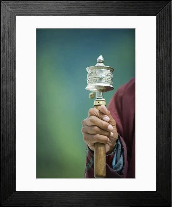Framed Print : Asia, Bhutan, Thimphu, Pilgrim with a prayer wheel at the National Memorial Chorten Framed Print : Asia, Bhutan, Thimphu, Pilgrim with a prayer wheel at the National Memorial Chorten