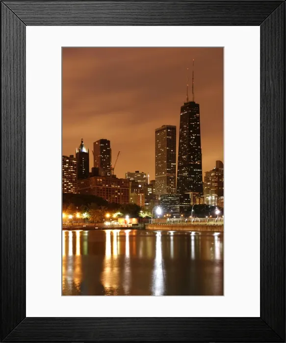 Framed Print : The Chicago Skyline seen from the Navy Pier on a rainy day. USA
