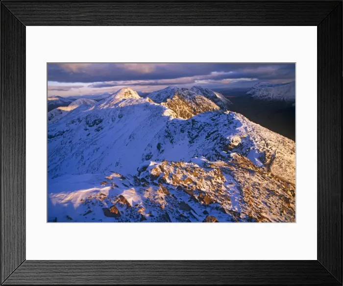 Framed Print : Traversing the Aonach Eagach Ridge above Glencoe, Scottish Highlands Framed Print : Traversing the Aonach Eagach Ridge above Glencoe, Scottish Highlands