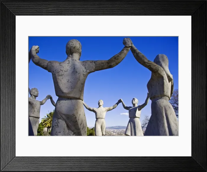 Framed Print : A sculpture of people performing the Sardana, the traditional Catalan dance in Montjuic Framed Print : A sculpture of people performing the Sardana, the traditional Catalan dance in Montjuic