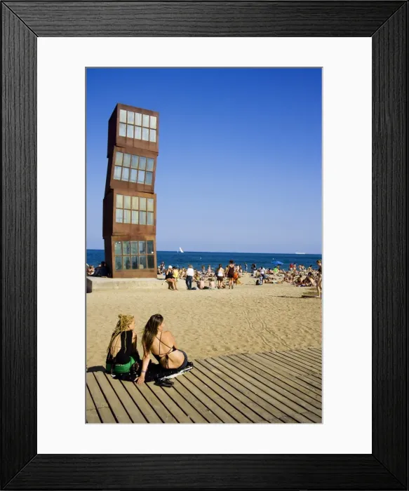 Framed Print : Rebecca Horns sculpture, The Wounded Star, (L'Estel Ferit) on Barceloneta Beach. Barcelona. Spain