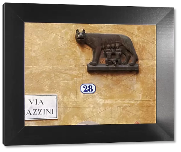 Italy, Veneto, Verona, Western Europe; The symbol of Rome, on a wall named after statesman Giuseppe Mazzini