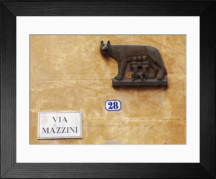 Framed Print : Italy, Veneto, Verona, Western Europe; The symbol of Rome, on a wall named after statesman Giuseppe Mazzini