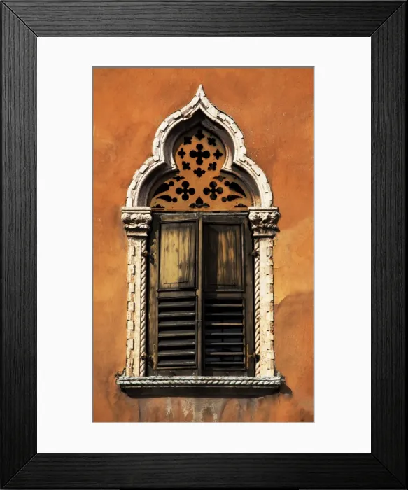 Framed Print : Italy, Veneto, Verona, Western Europe; A tpical pointed window from the Veneto region Framed Print : Italy, Veneto, Verona, Western Europe; A tpical pointed window from the Veneto region