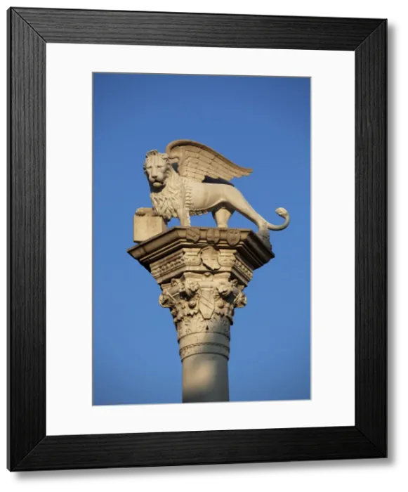 Framed Print : Italy, Veneto, Vicenza, Western Europe; The Leone di San Marco a symbol dating from the glorious times of the wealthy Venice and the Veneto in the time of Framed Print : Italy, Veneto, Vicenza, Western Europe; The Leone di San Marco a symbol dating from the glorious times of the wealthy Venice and the Veneto in the time of