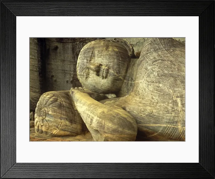 Framed Print : Sri Lanka, Polonnaruwa, Gal Vihara. A celebrated 14-metre long recumbent Buddha statue lies in the Gal Vihara, or Cave of the Spirits Framed Print : Sri Lanka, Polonnaruwa, Gal Vihara. A celebrated 14-metre long recumbent Buddha statue lies in the Gal Vihara, or Cave of the Spirits
