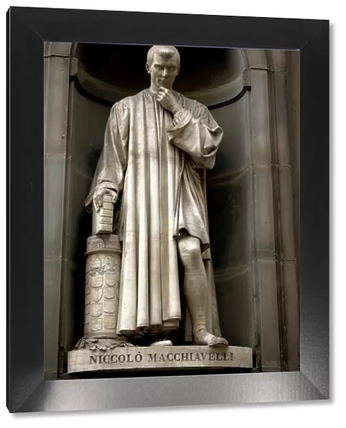 Italy, Florence, Western Europe; Statue of Niccolo Machiavelli mostly known for writing The Prince