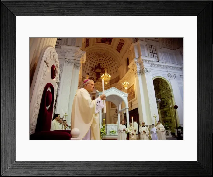 Framed Print : Sicily, Italy, Western Europe; The bishop holding a lit candle at the beggining of the Roman Catholic calendar New Year at the Cathedral Framed Print : Sicily, Italy, Western Europe; The bishop holding a lit candle at the beggining of the Roman Catholic calendar New Year at the Cathedral