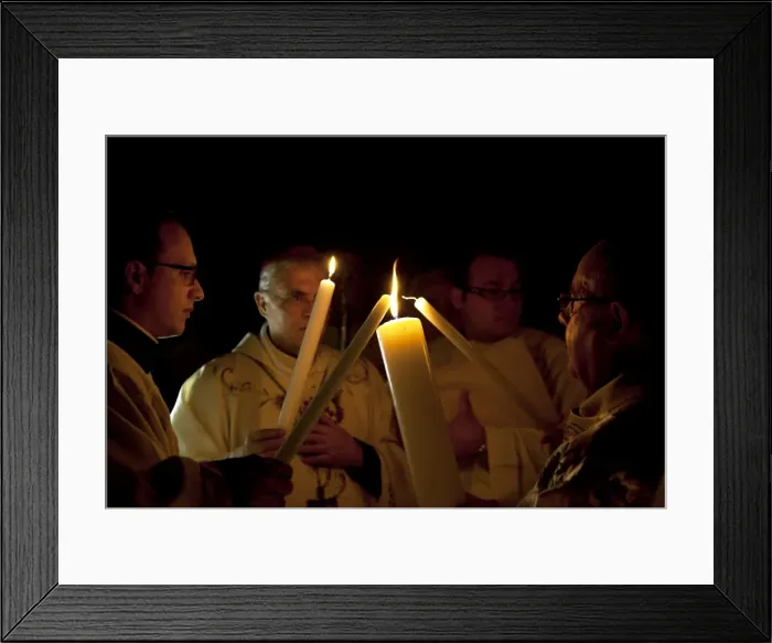Framed Print : Sicily, Italy, Western Europe; The lighting of the first candle by the bishop symbolising the beggining of the New Year in the Roman Catholic calendar, which initiates the ceremony during Easter at the Cathedral Framed Print : Sicily, Italy, Western Europe; The lighting of the first candle by the bishop symbolising the beggining of the New Year in the Roman Catholic calendar, which initiates the ceremony during Easter at the Cathedral