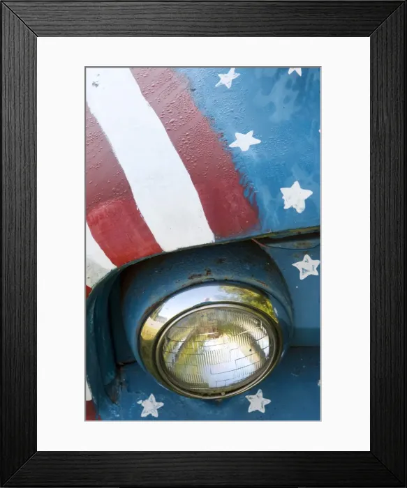 Framed Print : A truck painted with the US flag on a roadside in New Hampshire, USA