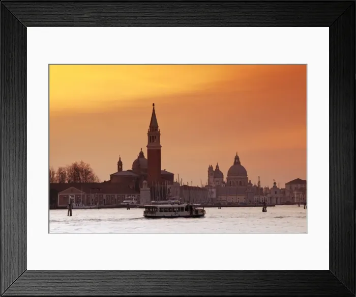 Framed Print : Venice, Veneto, Italy; A vaporetto crossing the Bacino di San Marco between the churches of Santa Maria della Salute and San Framed Print : Venice, Veneto, Italy; A vaporetto crossing the Bacino di San Marco between the churches of Santa Maria della Salute and San