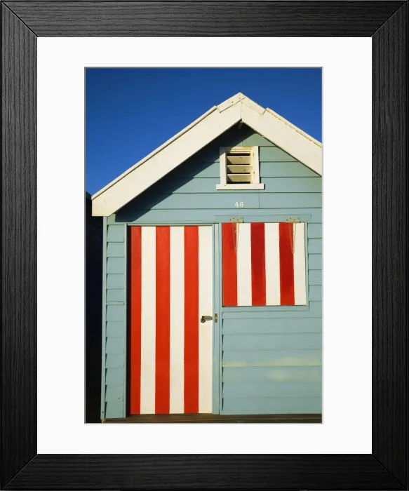 Framed Print : Australia, Victoria, Melbourne. Colourful beach hut at Brighton Beach