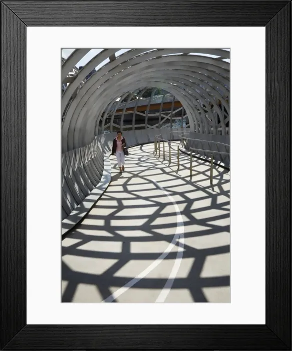 Framed Print : Australia, Victoria, Melbourne, Docklands. Pedestrian crossing the Webb Dock Bridge Framed Print : Australia, Victoria, Melbourne, Docklands. Pedestrian crossing the Webb Dock Bridge