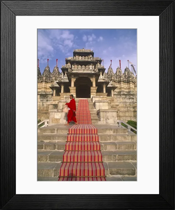 Framed Print : India, Rajasthan, Ranakpur. A priest at the famous Chaumukha Mandir, an elaborately sculpted Jain temple in Framed Print : India, Rajasthan, Ranakpur. A priest at the famous Chaumukha Mandir, an elaborately sculpted Jain temple in
