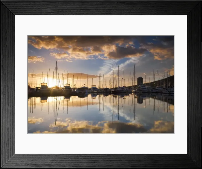 Framed Print : Australia, Tasmania, Hobart. Sunrise over Sandy Bay marina Framed Print : Australia, Tasmania, Hobart. Sunrise over Sandy Bay marina