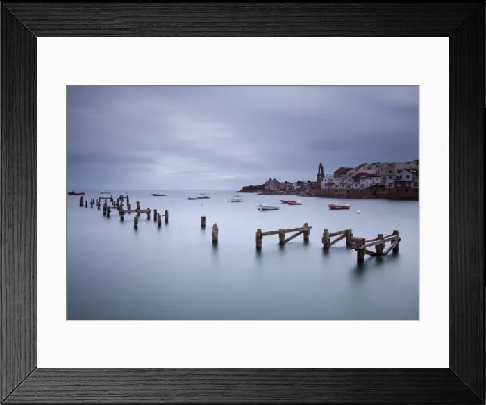 Framed Print : England, Dorset, Swanage. The timber remains of the Old Pier at Swanage