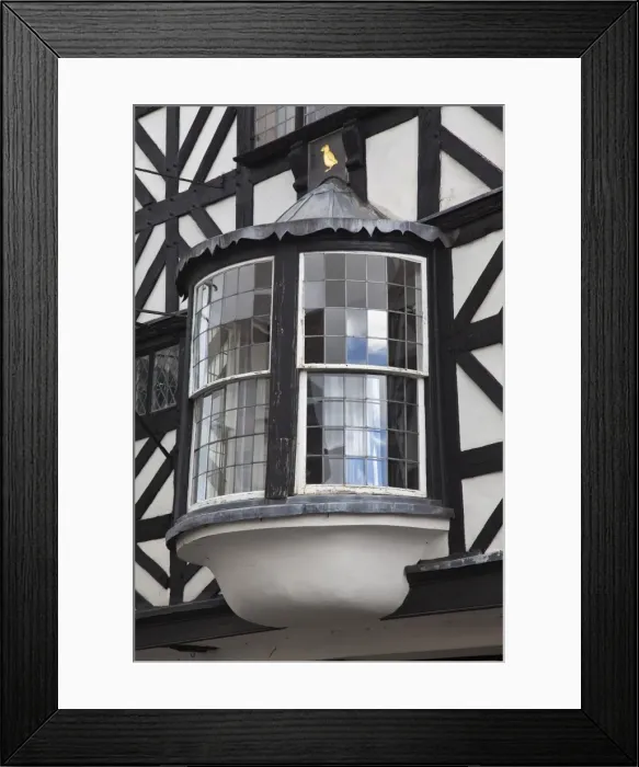 Framed Print : England, Shropshire, Ludlow. A bay window in an ancient half-timbered house Framed Print : England, Shropshire, Ludlow. A bay window in an ancient half-timbered house