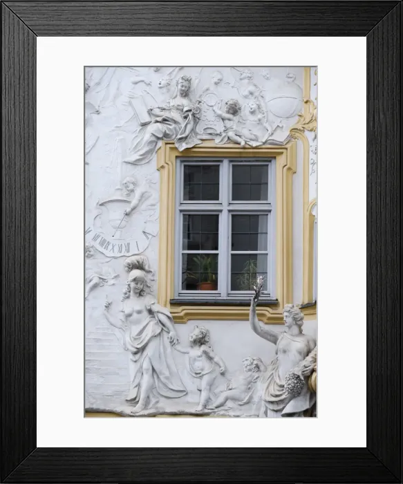 Framed Print : Germany, Bavaria, Munich. Ornate stucco or plasterwork adorning the front of a house in the city Framed Print : Germany, Bavaria, Munich. Ornate stucco or plasterwork adorning the front of a house in the city