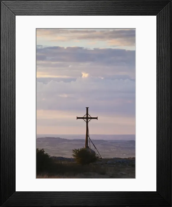 Framed Print : France, Tarn, Dourgne. Cross marking the original location of the Chapelle de St Ferreol