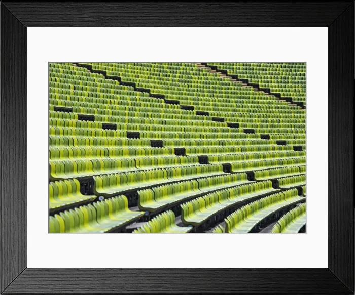 Framed Print : Green stadium seating in the Munich Olympic Stadium, Munich Olympic Park Framed Print : Green stadium seating in the Munich Olympic Stadium, Munich Olympic Park