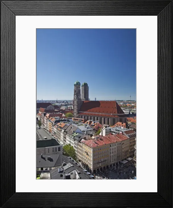 Framed Print : The twin towers of the Munich Frauenkirche and the Marianplatz viewed from the steeple of St Framed Print : The twin towers of the Munich Frauenkirche and the Marianplatz viewed from the steeple of St