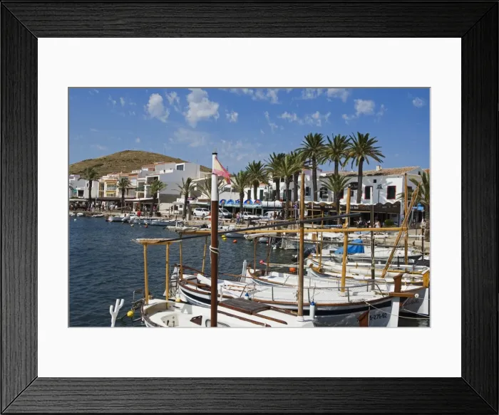 Framed Print : Spain, Menorca. Boats moored in the harbour of the fishing village of Fornells Framed Print : Spain, Menorca. Boats moored in the harbour of the fishing village of Fornells
