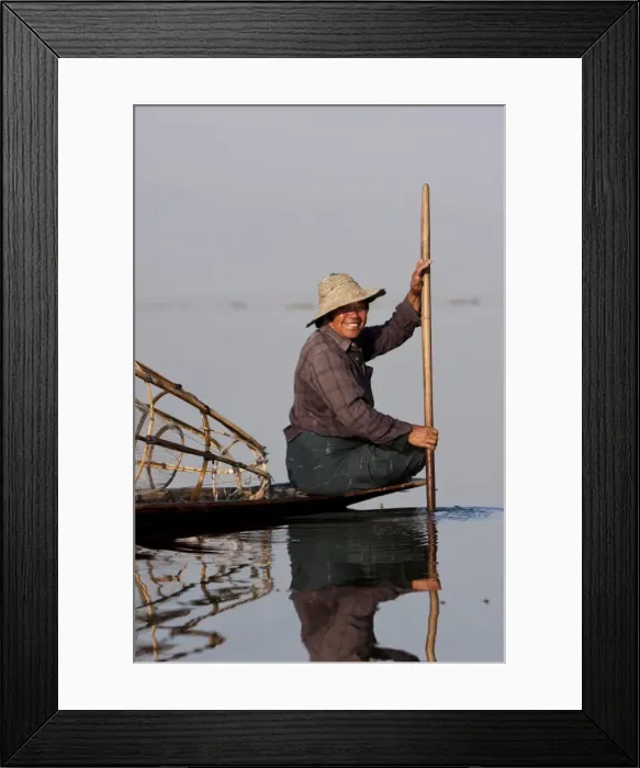 Framed Print : Myanmar, Inle Lake. Intha fisherman gently paddling his boat across Inle Lake, Myanmar Framed Print : Myanmar, Inle Lake. Intha fisherman gently paddling his boat across Inle Lake, Myanmar