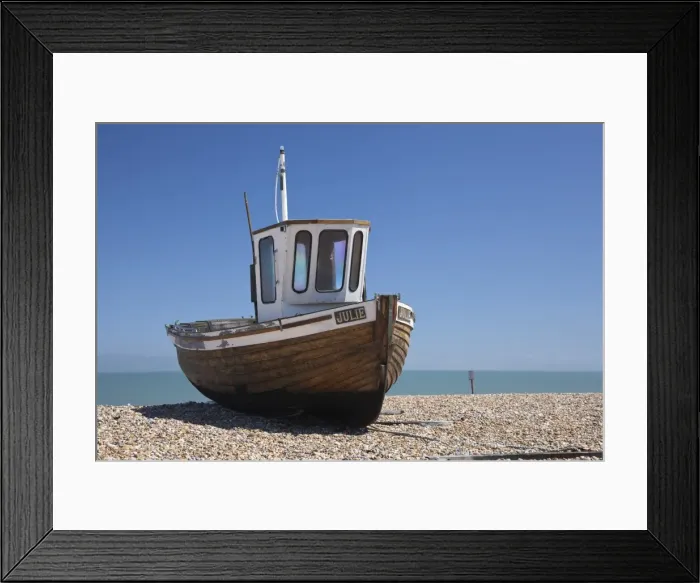 Framed Print : England, Kent, Deal. Old wooden fishing boat on the shingle beach at Deal Framed Print : England, Kent, Deal. Old wooden fishing boat on the shingle beach at Deal