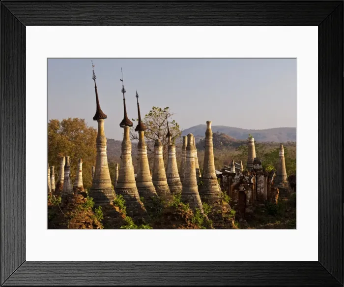 Framed Print : Myanmar, Burma, Inle Lake. Ancient Buddhist shrines, stupas and pagodas at Shwe Inn Thein Paya