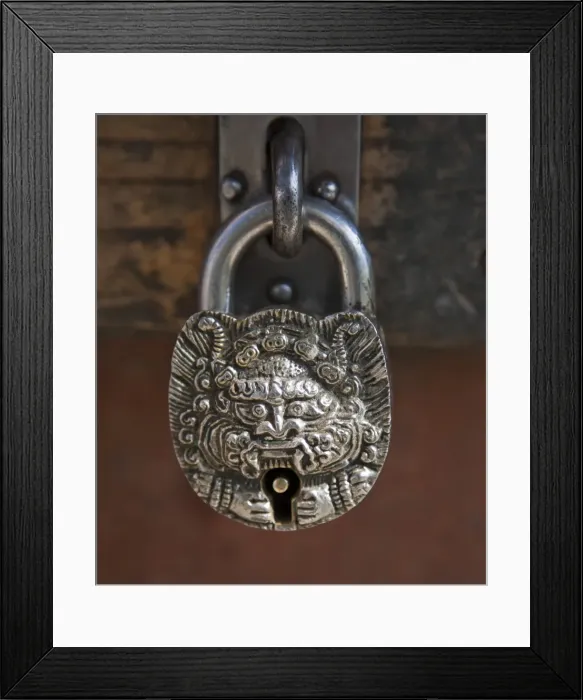 Framed Print : An ornate Bhutanese padlock Framed Print : An ornate Bhutanese padlock