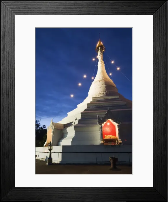 Framed Print : Thailand, Mae Hong Son, Mae Hong Son. Chedi at Wat Phra That Doi Kong Mu illuminated at night Framed Print : Thailand, Mae Hong Son, Mae Hong Son. Chedi at Wat Phra That Doi Kong Mu illuminated at night