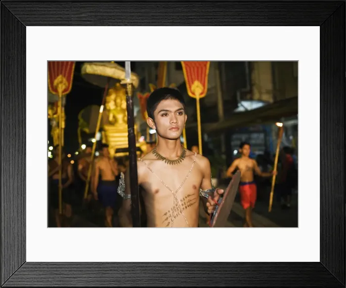 Framed Print : Thailand, Nakhon Ratchasima, Phimai. Parade through the streets of Phimai during the annual Phimai festival. The festival in November celebrates the towns culture and history with dances, boat races and a sound