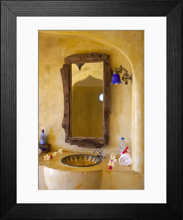 Framed Print : Zanzibar, Matemwe Bungalows. The stunning bathroom suit attached to one of the luxury Matemwe villas Framed Print : Zanzibar, Matemwe Bungalows. The stunning bathroom suit attached to one of the luxury Matemwe villas