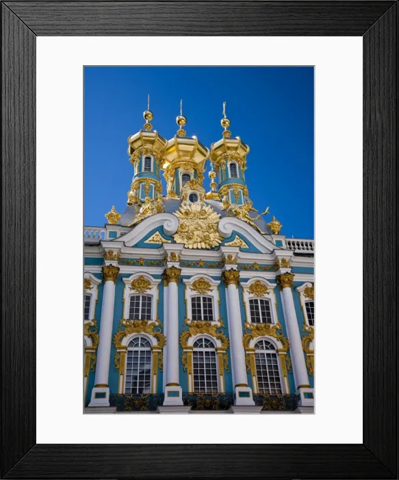 Framed Print : Russia, St Petersburg, Catherine Palace, Tsarskoe Selo. The lavish imperial palace at Tsarskoe Selo was designed by Rastrelli in1752 for Tsarina Elizabeth. She named it the Catherine Palace in honour of