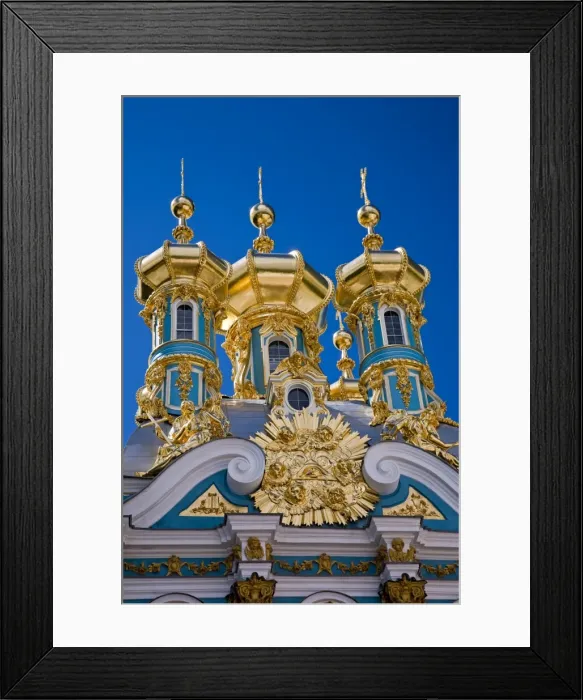 Framed Print : Russia, St Petersburg, Catherine Palace, Tsarskoe Selo. The lavish imperial palace at Tsarskoe Selo was designed by Rastrelli in1752 for Tsarina Elizabeth. She named it the Catherine Palace in honour of