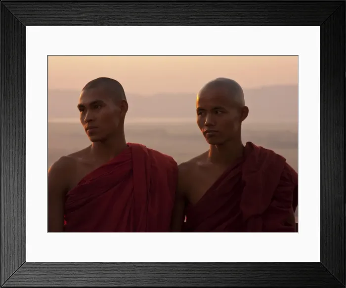 Framed Print : Myanmar, Burma, Mandalay. Monks enjoying the evening light, Mandalay Hill Framed Print : Myanmar, Burma, Mandalay. Monks enjoying the evening light, Mandalay Hill