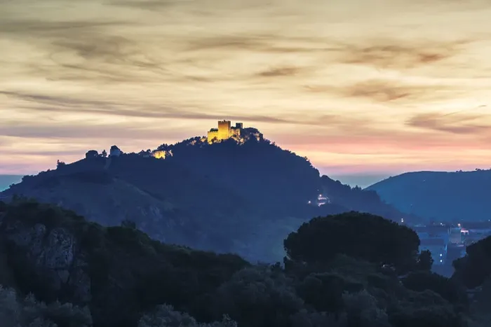 Framed Print : The 12th century medieval castle of Sesimbra at dusk. Portugal Framed Print : The 12th century medieval castle of Sesimbra at dusk. Portugal