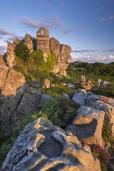 15th Century ruined chapel on top of Roche Rock, Roche, Cornwall, England. Summer