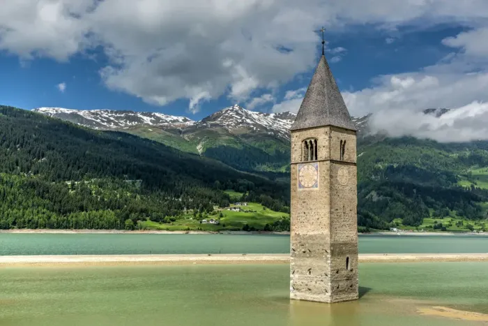 Framed Print : In 1950 the old village of Curon Venosta - Graun im Vinschgau, Trentino Alto Adige Framed Print : In 1950 the old village of Curon Venosta - Graun im Vinschgau, Trentino Alto Adige