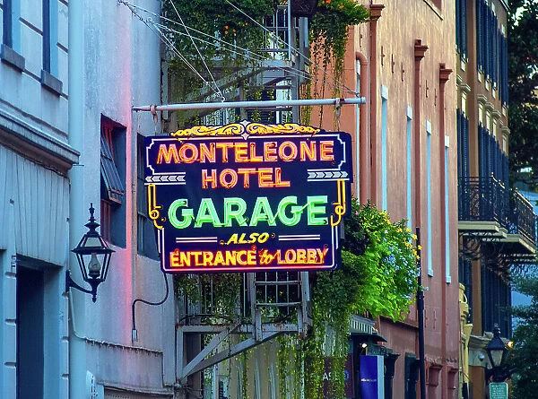 1950's style neon sign at the historic Monteleone Hotel in New Orleans. Louisiana, USA
